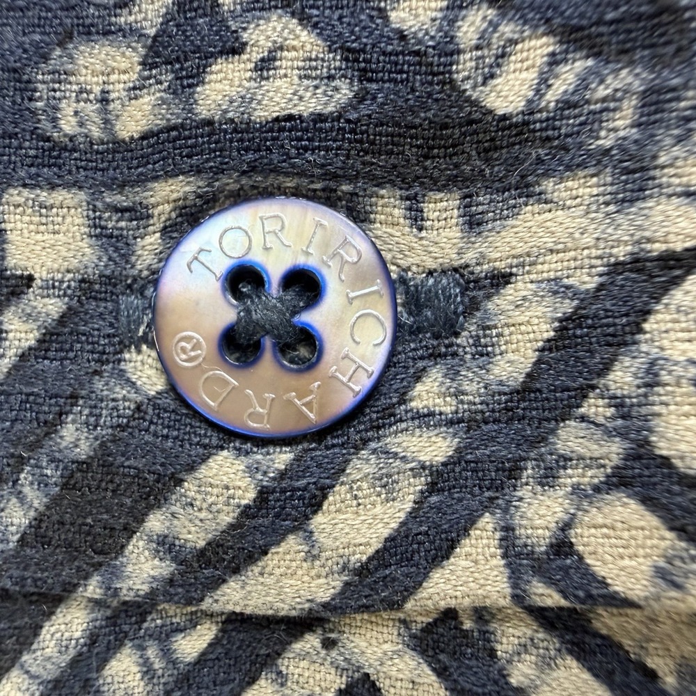 Tori Richard Men's 100% Silk Hawaiian Shirt 2XL Blue Geometric Aloha Camp - Picture 3 of 6